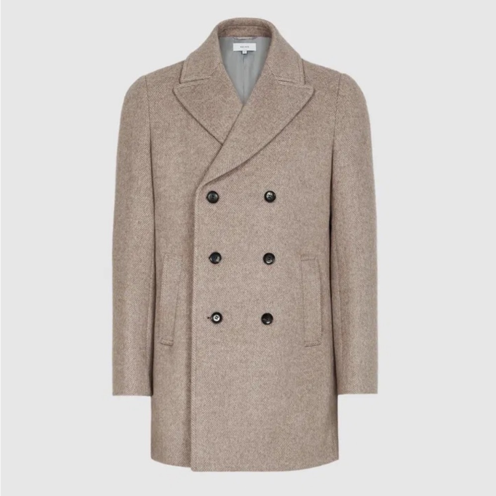 Reiss DUOMO Man Large mixte Wool Herringbone Coat Double-Breasted